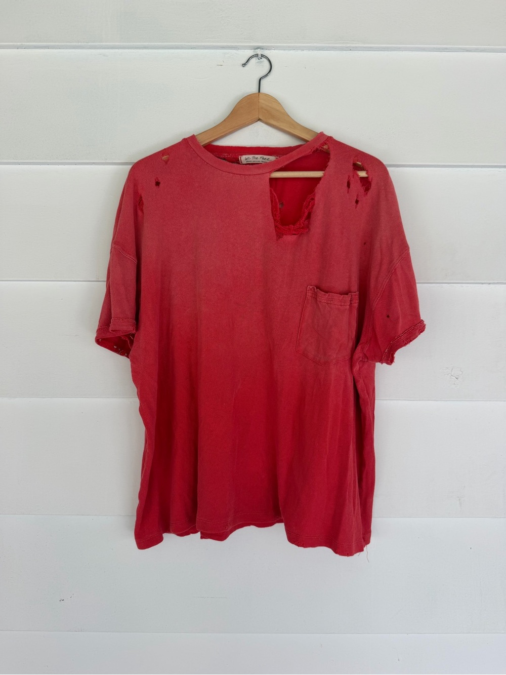 We The Free Red Distressed Pocket Tee - Short Sleeve
